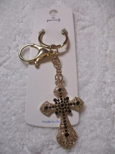 Neu mit Etikett Kruzifix Schlüsselanhänger/Geldbörse Anhänger gold schwarz Strass - Bild 1 von 5