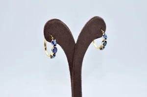 14k Gold Sapphire Hoop Earrings September Birthstone Stones - Picture 1 of 8