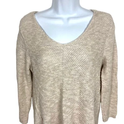 Suéter Habitat de lino con cuello en V para mujer XS beige suéter de gran tamaño Lagenlook Boho Foto 1 de 4