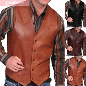 Men's Genuine Classic Black Real Leather Plain Waistcoat Motorcycle Biker Vest* - Picture 1 of 10
