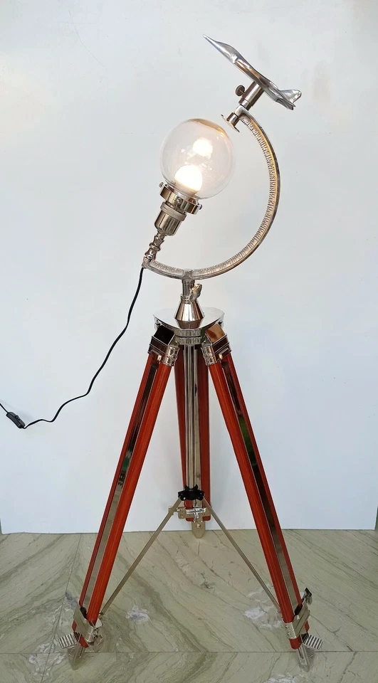 Thanksgiving Floor Lamp Vintage Style Tripod Lamp Glass Ball  Big Lamp Airplane. - Image 1 of 4