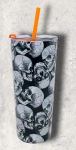 BWTC Spooky Skulls 22 Unzen Edelstahl SS Becher Schluck Strohhalm Deckel Halloween - Bild 1 von 6