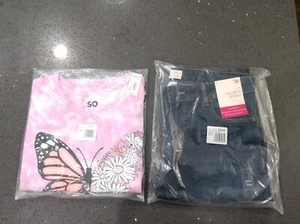 Lotto jeans skinny e magliette farfalle nuove con etichette bambina SO lavaggio scuro taglia 16 Plus - Foto 1 di 4