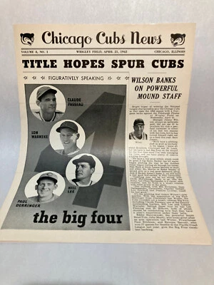 VINTAGE CHICAGO CUBS NEWS ORIGINAL COPY APRIL 21, 1943 - Image 1 of 3
