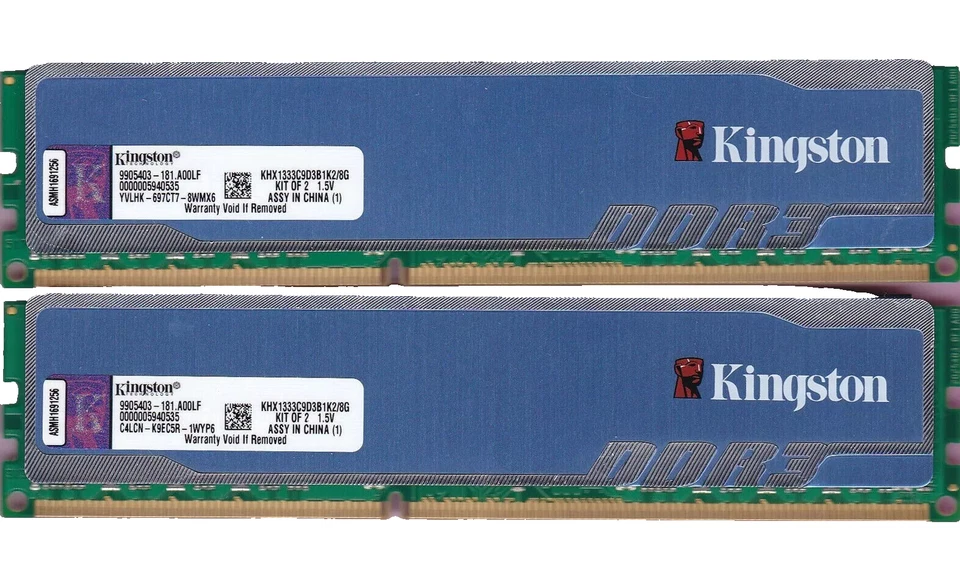 8GB 2x4GB PC3-10600 Kingston HyperX KHX1333C9D3B1K2/8G DDR3-1333 Ram Memory Kit - Image 1 of 1