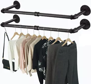 2X Wall Mounted Clothes Rack Industrial Pipe Clothes Hanging Bar Space Saving - Picture 1 of 18