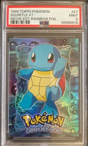 Pokémon 1999 Topps Movie Edition Squirtle Rainbow Foil E7 PSA MINT 9 - Foto 1 di 2