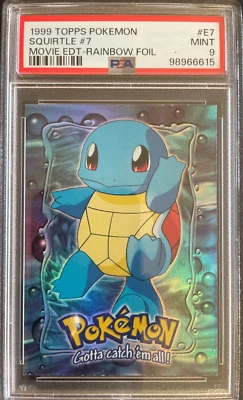 Pokémon 1999 Topps Movie Edition Squirtle Rainbow Foil E7 PSA MINT 9 - Image 1 of 2