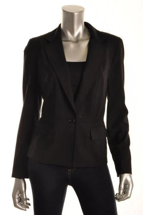 DKNY Black Wool Blend Lined Notch Collar Boxy One-Button Blazer Size 8 NWT $495 Foto 1 de 1