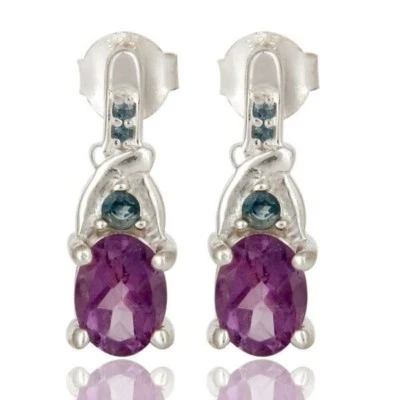 Aretes de plata de ley 925 amatista y topacio azul Londres Foto 1 de 3