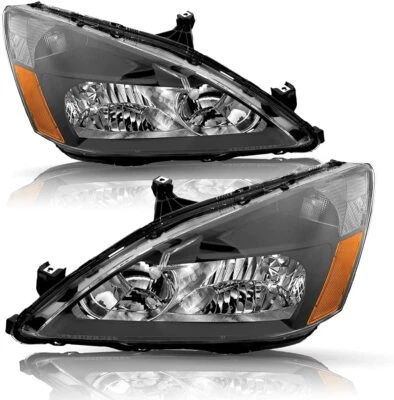 Headlights Assembly for 2003 2004 2005- 2007 Honda Accord Headlamp Amber Black - Image 1 of 4