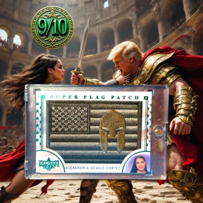 DECISION ALEXANDRIA OCASIO-CORTEZ 9/10 GREEN FOIL GLADIATOR PATCH RESIST TRUMP! - Image 1 of 2