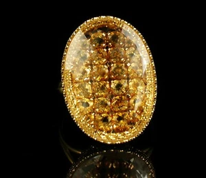 DESIGNER SIGNED FINE PRECIOUS NATURAL IMPERIAL TOPAZ SOLID 18K GOLD CLUSTER RING - Picture 1 of 11