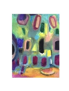 Tarjeta de arte de pintura Aceo por Kenna abstracta original 2,5” X 3,5” firmada - Imagen 1 de 3