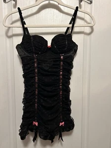 Victoria's Secret Sexy Little Things Bustier Chemise Lingerie 34B Ruched Garter - Picture 1 of 24