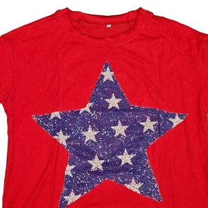 Camiseta Patriótica Mujer Enorme Estrella en Rojo Trasero Manga Corta Talla Mediana - Imagen 1 de 10