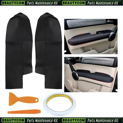 For 07-12 Honda CR-V CRV 2.4L Leather Front Door Panels Armrest Cover Black 2pcs - Image 1 of 4