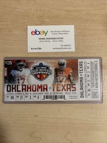 2017 Oklahoma Sooners Texas Longhorns Football Ticket Stub Cotton Bowl Dallas OU Cover