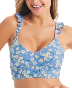 Jessica Simpson Women's Wildflower Park Ruffle-Strap Bikini Top Blue Size Medium - Picture 1 of 2
