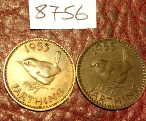 2 ELIZABETH II FARTHINGS 1953, 1955- JOB LOT 8756* - Picture 1 of 2