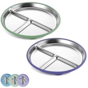 3 Grids Dining Plate Divided Design Baby Sucker Feeding Dishes Stainless Steel - Picture 1 of 14
