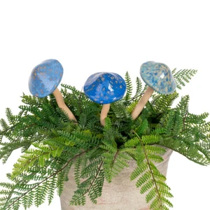 4x Ceramic 17.5cm Mushroom Outdoor Ornament Patio Garden Decor Blue Large Assort - Picture 1 of 1
