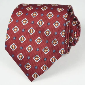 David Donahue 100% Silk Tie Red Floral Geometric Italy Woven USA Made Handmade - Picture 1 of 8
