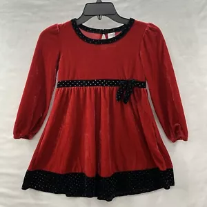 Christmas Toddler Girls Velvet Dress Red Black Holiday Party Long Sleeves 4/5T - Picture 1 of 9