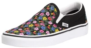 Vans Classic Black White Floral Canvas Womens Slip-on Trainers Shoes - Picture 1 of 7