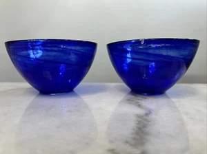 Beautiful Blue Swirl Glass Bowls 6 inch Set Of 2 - Picture 1 of 12