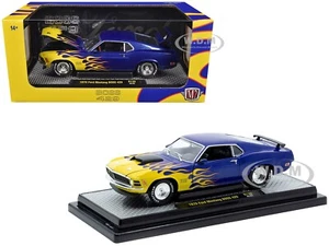 1970 FORD MUSTANG BOSS 429 BLUE W/FLAMES 1/24 DIECAST MODEL BY M2 40300-130 B - Picture 1 of 3