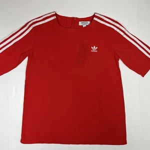 ADIDAS Originals T-shirt Women’s Top Red 3 Stripes Tee Zip Back Size S NWT - Picture 1 of 9
