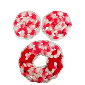 DOILIES Set of 3 Acrylic Pink White Hand-Knit Measure 7-9" VGC - Picture 1 of 5