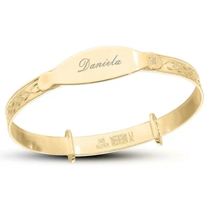 Brazalete Infantil Personalizado Chapado en Oro Amarillo con Piedra Circonita, 0-1 años, Regalo - Imagen 1 de 22