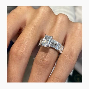 Diamond Emerald Cut Ring & Band Set F VS1 IGI Certified 5 Ct 14K White Gold - Picture 1 of 15