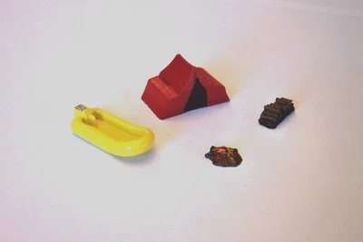 N scale large tent with boat campfire and log pile detail item *FINISHED* red/yl - Image 1 of 3