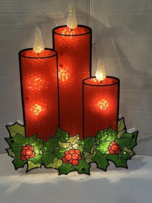 Holiday Time Lighted LED Shimmering Candles Hanging Christmas Window Decor 16”H - Image 1 of 4