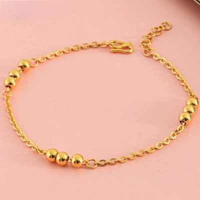 Pure 999 24K Yellow Gold O Chain Beads Link Women Bracelet Anklet 7.5-9.8inch - Image 1 of 4