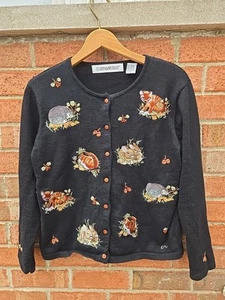 Claire Murray Vintage Pullover Damen M Langarm Knopfleiste Forest Critters - Bild 1 von 18