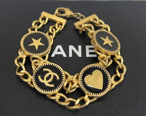 Bracciale CHANEL CC Logo Stella Cuore Catena 01P GHW Nero Francia 13KA613