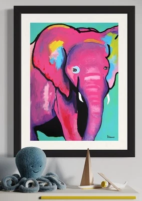 Pintura Original IMPRESIÓN DE ARTE Bebé Elefante Abstracto Arte Pop Lindo Arte de Pared Rosa Foto 1 de 4