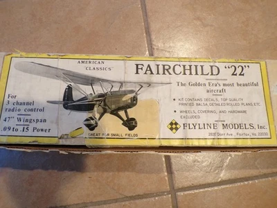 KIT DE AVIÓN MODELO FLYLINE MODELS FAIRCHILD '22' BALSA RC CON ENVERGADURA DE 47 PULGADAS Foto 1 de 4