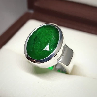 12 Carat Rich Green Emerald Ring For Men, 925 Sterling Silver Zamurd Ring - Image 1 of 4