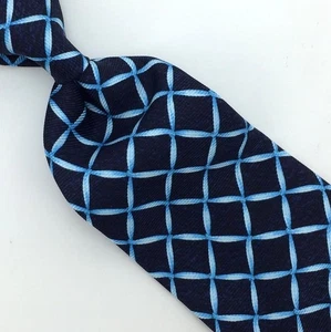 Bvlgari Italy Tie Surf-Blue Black Sevenfold Squares Grid Luxury Necktie Silk - Picture 1 of 8