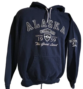 Alaska Hoodie Mens Medium Pullover Embroidered The Great Land 1959 Patch - Imagen 1 de 9