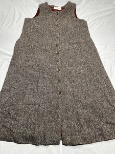 Vintage Orvis Wool Tweed Shift Dress  Brown Size Buttons Academia - Picture 1 of 5