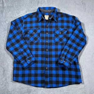 LL Bean Shirt Mens Large Blue Black Plaid Wool Blend Flannel Button Up Outdoors - Picture 1 of 7