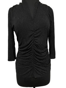 Rafaella Knit Blouse Womens Size Medium Black w Sparkles Pullover Stretch Top - Picture 1 of 13