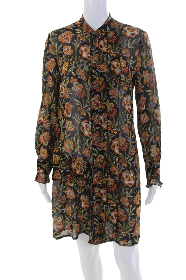 10 Crosby Derek Lam Womens Long Sleeve Floral Print Tier Dress Black Size S - Image 1 of 4