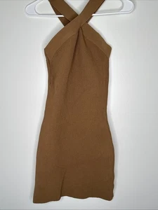 Vestido para mujer Babaton Aritizia Sculp elástico tejido cruzado talla XS tostado” - Imagen 1 de 5